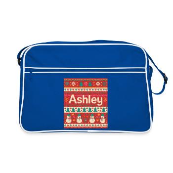 Festive Name Ashley Ugly Chrismas Style, Xmas  - Retro Bag - blue/white - Front