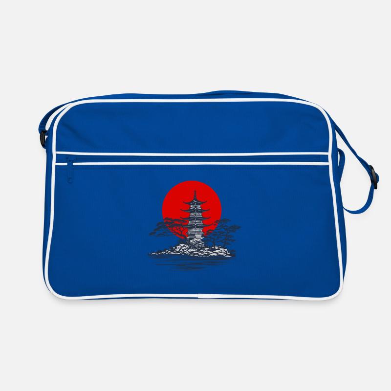Pagode Silhouette mit roter Sonne Szene Retro Tasche