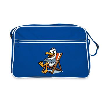 Lounge-Seemöwe am Strand - Retro Tasche - Blau/Weiß - Vorne