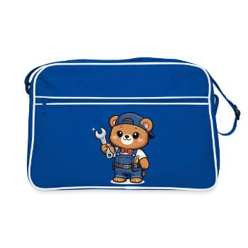 Petit Ours Artisan avec une clé à molette - Sac Retro - bleu/blanc - Devant