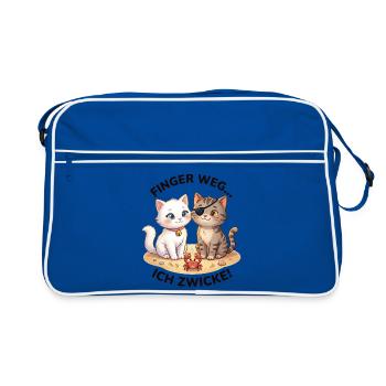 Katzen Strand Krabbe Spruch - Retro Tasche - Blau/Weiß - Vorne