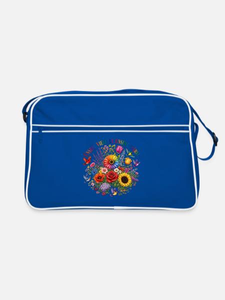 Unsere Vielfalt Unsere Stärke Blumenmotiv Pride - Retro Tasche - Blau/Weiß