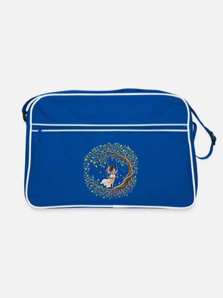Baum des Lebens – Freiheit & innere Ruhe - Retro Tasche - Blau/Weiß