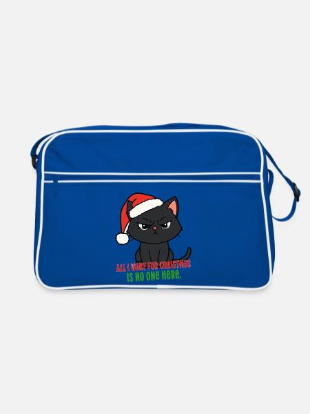Weihnachtskatze Niemand hier Weihnachtsmütze Sarkastischer INFJ - Retro Tasche - Blau/Weiß