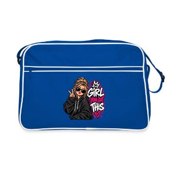 Du schaffst das Girl Power - Retro Tasche - Blau/Weiß - Vorne