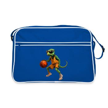 Basketball-Echse im Orange-Trikot - Retro Tasche - Blau/Weiß - Vorne