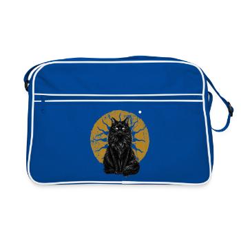 Schwarze Katze Magical Mond Mystisch Cottagecore - Retro Tasche - Blau/Weiß - Vorne