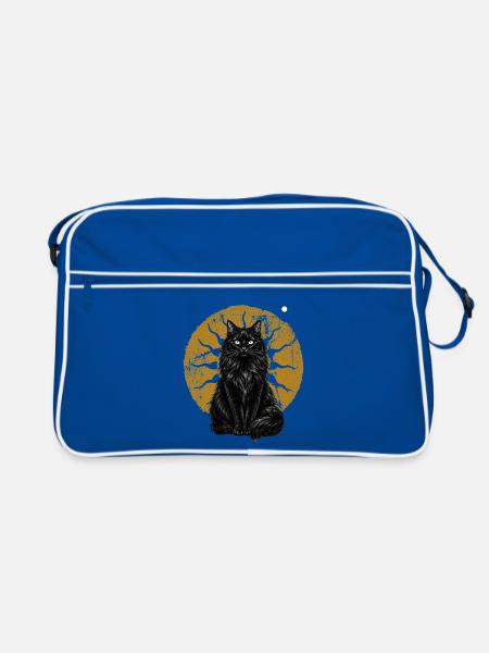 Schwarze Katze Magical Mond Mystisch Cottagecore - Retro Tasche - Blau/Weiß