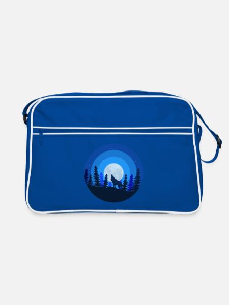 Mond Wolf - Retro Tasche - Blau/Weiß - Vorne