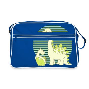 Dinosaur Mom with Hatching Egg - Retro Bag - blue/white - Front