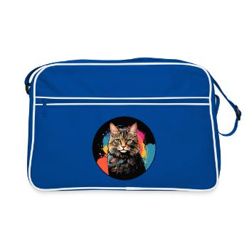 Portrait de chat mignon en technique d'aquarelle dans un cercle - Sac Retro - bleu/blanc - Devant