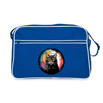 Portrait de chat mignon en technique d'aquarelle dans un cercle - Sac Retro - bleu/blanc - Devant