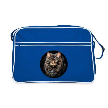 Maine Coon cat portrait in watercolor technique - Retro Bag - blue/white - Front
