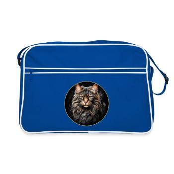 Maine Coon cat portrait in watercolor technique - Retro Bag - blue/white - Front