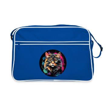 Portrait de chat mignon en technique d'aquarelle dans un cercle - Sac Retro - bleu/blanc - Devant
