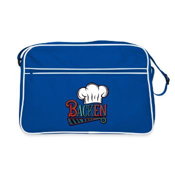Backen mein Hobby - buntes Bäckermotiv - Retro Tasche - Blau/Weiß - Vorne