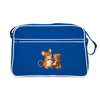 Maus mahlt Getreide - Retro Tasche - Blau/Weiß - Vorne