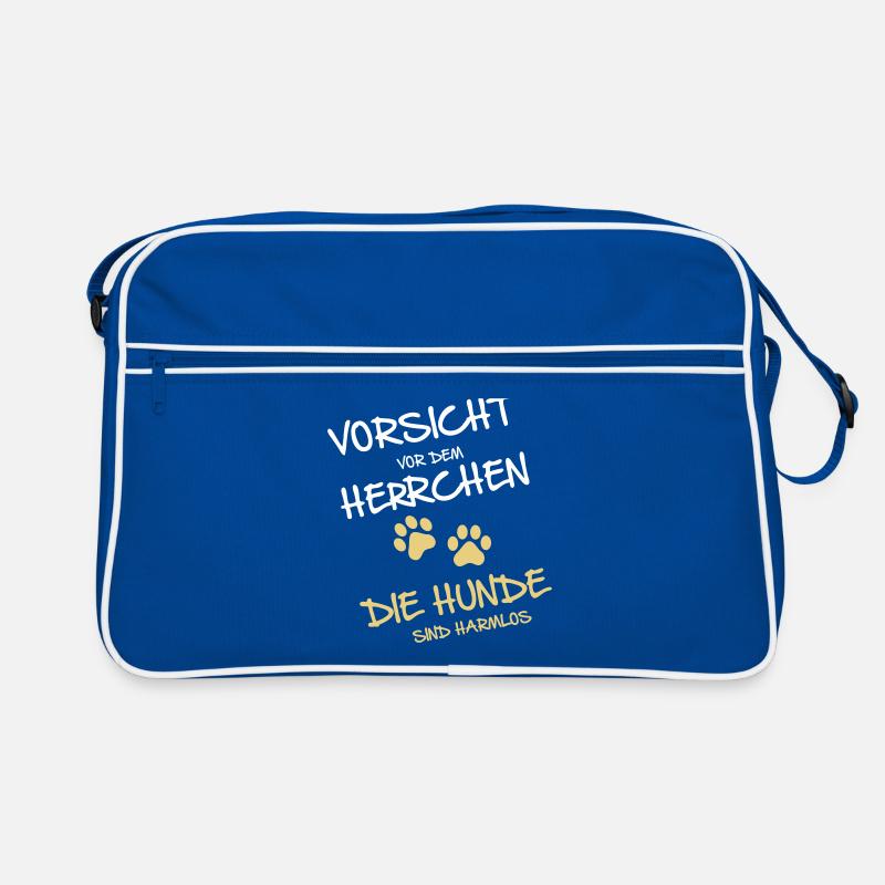 Vorsicht Herrchen - Hunde - Retro Tasche - Blau/Weiß