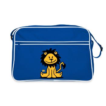 Playful Lion Cartoon Design - Retro Bag - blue/white - Front