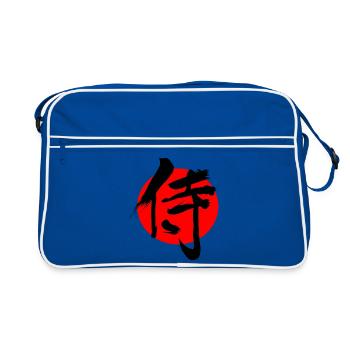 Samurai in japanischer Kanji-Schrift rote Sonne - Retro Tasche - Blau/Weiß - Vorne