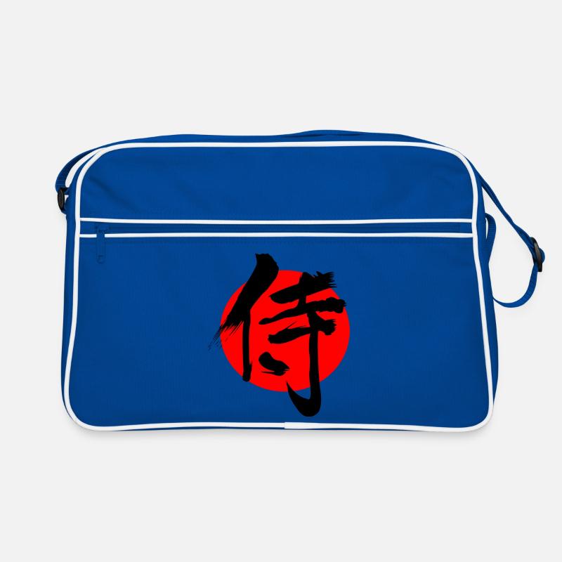 Samurai in Japanese kanji script red sun Retro Bag
