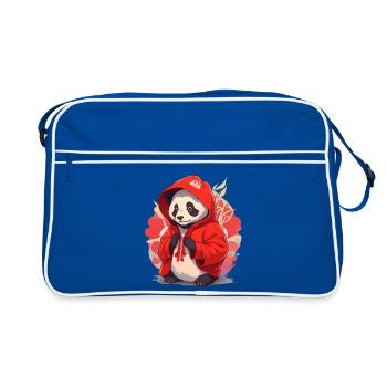 Panda mit Hoody - Retro Tasche - Blau/Weiß - Vorne