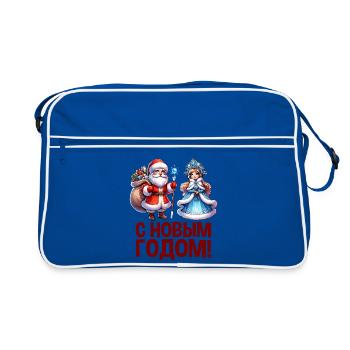 Ded Moroz Snegurotschka russischer Weihnachtsmann - Retro Tasche - Blau/Weiß - Vorne