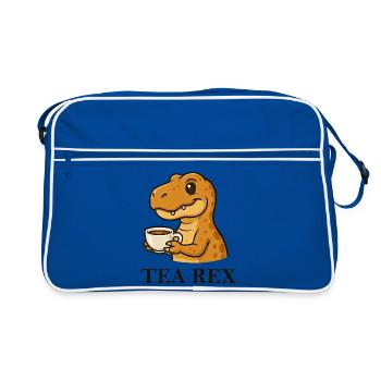 Tea Rex Dinosaurier T-Shirt Teetrinker Spruch - Retro Tasche - Blau/Weiß - Vorne