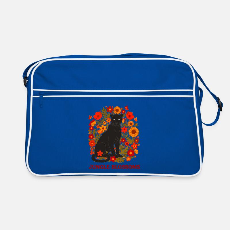 Panthère Noire et Jungle Fleurs botanique - Sac Retro - bleu/blanc