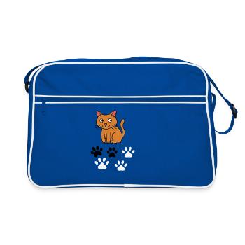 Empreintes curieuses de chat et de pattes - Sac Retro - bleu/blanc - Devant