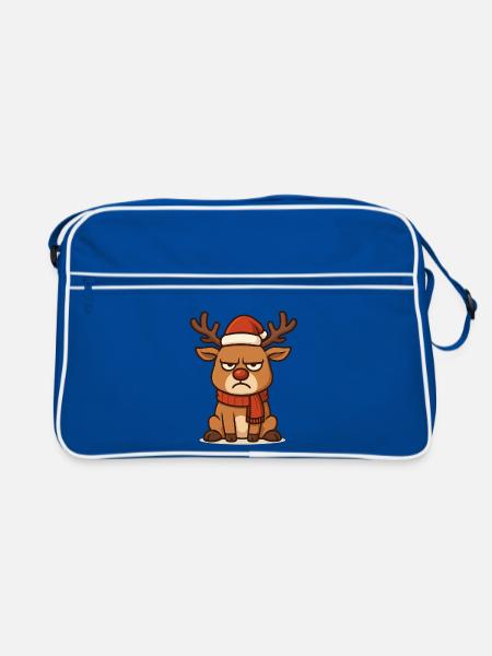Grim Reindeer with Christmas Scarf - Retro Bag - blue/white