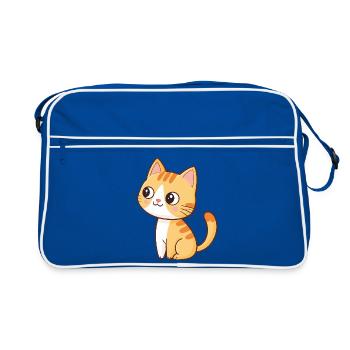 Kawaii orange kitten sitting with mischievous smile - Retro Bag - blue/white - Front
