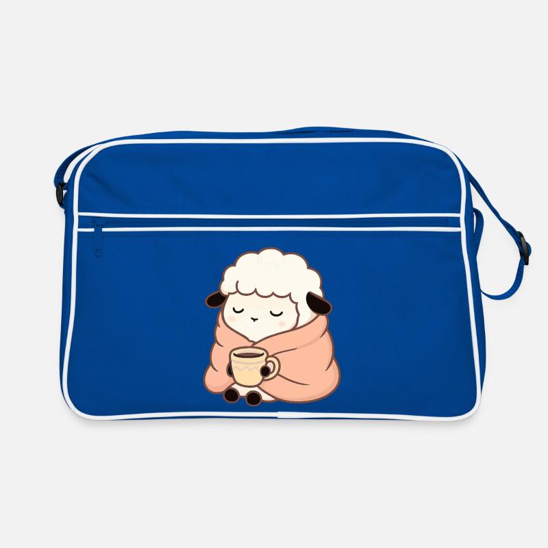 Schaf mit Tee – Ruhige Illustration - Retro Tasche - Blau/Weiß