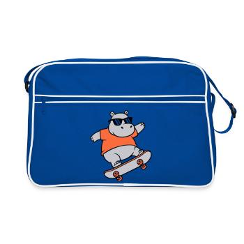 Cooles Nilpferd Skater Skateboard Vektor - Retro Tasche - Blau/Weiß - Vorne