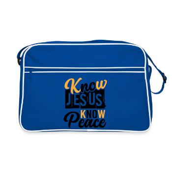 Know Jesus Know Peace – Frieden in Christus - Retro Tasche - Blau/Weiß - Vorne