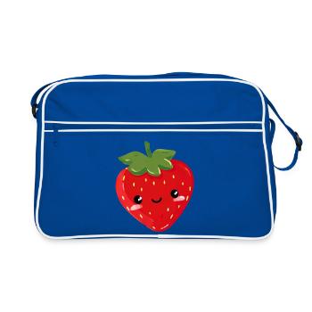 Erdbeere Niedlich - Retro Tasche - Blau/Weiß - Vorne