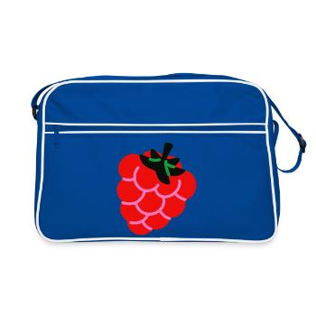 Raspberry Fruit Shirt Minimal Berry Design - Retro Tasche - Blau/Weiß - Vorne