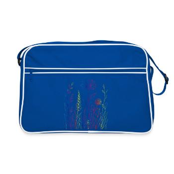 Colorful Flower Meadow Line Art Illustration - Retro Bag - blue/white - Front