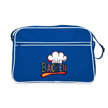 Backen mein Hobby - buntes Bäckermotiv - Retro Tasche - Blau/Weiß - Vorne