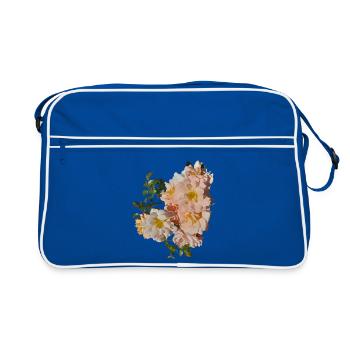 Bouquet de roses pêche Premium / Roses de thé - Sac Retro - bleu/blanc - Devant
