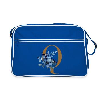 Floral Q – Golden letter with flowers - Retro Bag - blue/white - Front