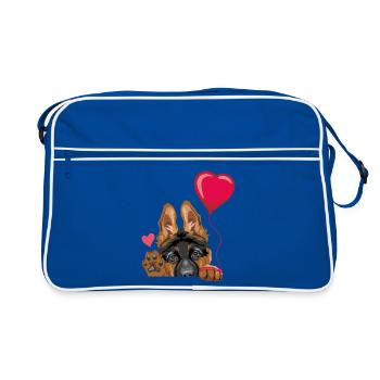 Winkender Deutscher Schäferhundwelpe mit Luftballon - Retro Tasche - Blau/Weiß - Vorne