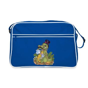 Witziger Tee Rex Wortwitz Hand gezeichnet Dino - Retro Tasche - Blau/Weiß - Vorne