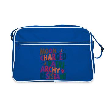 Moon charged, patriarchy resistant bunt - Retro Tasche - Blau/Weiß - Vorne