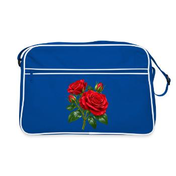 Crimson Rose Bouquet-Kunstwerk - Retro Tasche - Blau/Weiß - Vorne