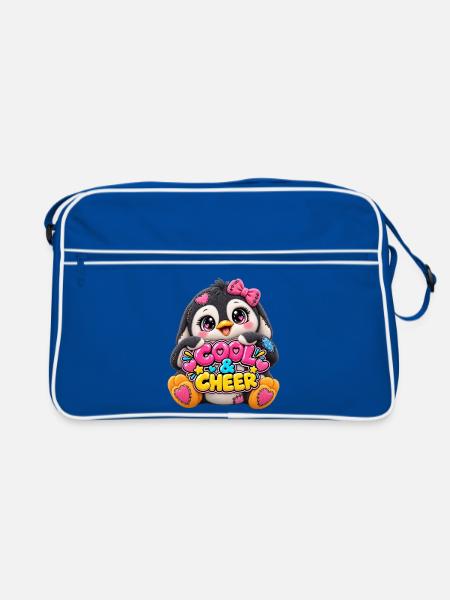 Patchwork-Pinguin mit Herztext - Retro Tasche - Blau/Weiß