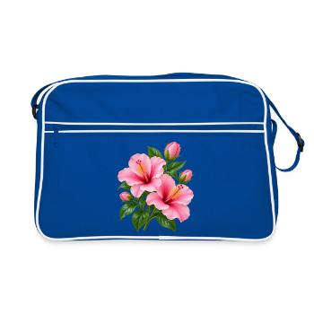Rosa Hibiskusblüte - Retro Tasche - Blau/Weiß - Vorne