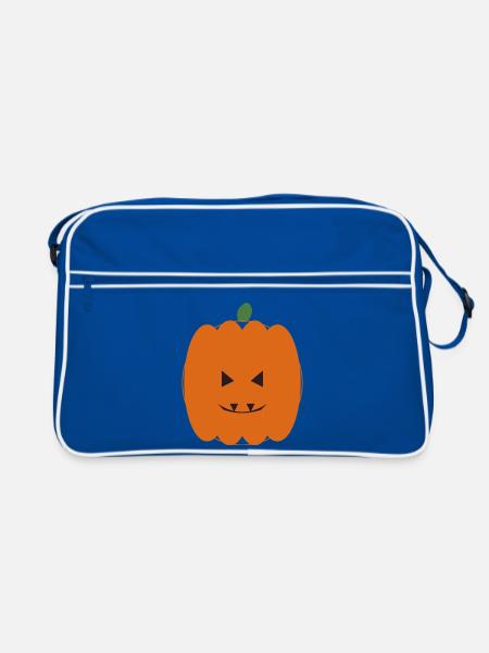 Kürbis Halloween Lächeln Design - Retro Tasche - Blau/Weiß