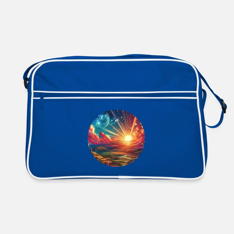 Landschaft farbenfroh episch Berge Wolken Comic Retro Tasche