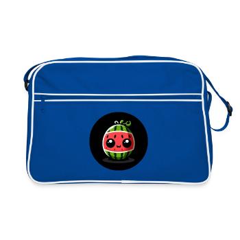 Wassermelone mit großen Augen im Comic Stil - Retro Tasche - Blau/Weiß - Vorne